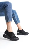 Stonestar Cırt Cırtlı Siyah Taşlı Sneaker Dolgu Topuklu Spor Ayakkabı - 3