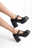 Redjane Siyah Rugan Retro Mary Jane Kemerli Yüksek Platform Topuklu Ayakkabı - 3