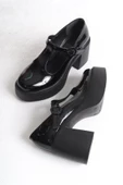 Redjane Siyah Rugan Retro Mary Jane Kemerli Yüksek Platform Topuklu Ayakkabı - 2