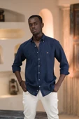 Dorss Slimfit %100 Linen (Ham Keten) Uzun Kol Yaka Düğmeli Yazlık Gömlek thumbnail 8
