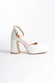 Bisse Gelin Nikah Düğün Ayakkabısı Beyaz Mat Deri Yüksek Platform Topuklu Kapalı Burun Topuklu Ayakkabı thumbnail 4