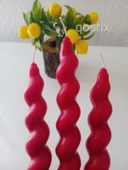 qosrix 3'lü Kırmızı Italyan Burgulu Şamdan Soya Mumu Doğal Kokulu Uzun Çubuk Konik Burgu Spiral Mum Dekoratif thumbnail 2