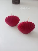 qosrix 2'li Kırmızı Mini Istiridye Deniz Kabuğu 1. Kalite Soya Doğal Vanilya Kokulu Mum Dekoratif - 2