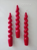 qosrix 3'lü Kırmızı Italyan Burgulu Şamdan Soya Mumu Doğal Kokulu Uzun Çubuk Konik Burgu Spiral Mum Dekoratif thumbnail 1