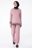 Düz Bisiklet Yaka Kadın Pembe Tunik Pantolon - 11321 - 2