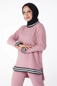 Düz Bisiklet Yaka Kadın Pembe Tunik Pantolon - 11321 - 3
