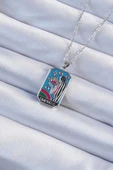 316L Çelik Zincir Gümüş Renk Taç ve Kız Figürlü Renkli Mineli Tarot Kolye thumbnail 1