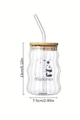 2li Sukabağı Latte Bardak Bambu Kapaklı İskandinav Cam Bardak Kahve Kokteyl Sunum Bardağı 400ml - 6