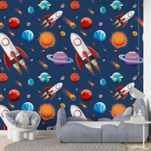 Uzay Desenli Duvar Kağıdı Baskı thumbnail 1