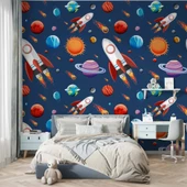 Uzay Desenli Duvar Kağıdı Baskı thumbnail 4