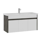 Orka Aydos 100 cm Retro Gümüş/Beyaz Banyo Dolabı Alt Modül ve Lavabo - 1
