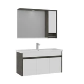 Orka Aydos 100 cm Retro Gümüş/Beyaz Banyo Dolabı Alt Modül ve Lavabo - 2