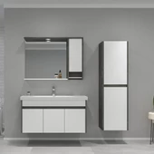 Orka Aydos 100 cm Retro Gümüş/Beyaz Banyo Dolabı Takımı ve Boy Dolabı thumbnail 1