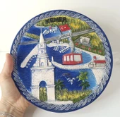 Seramik Biblo Tabak Kule Bayrak Kaplumbağa Palmiye Ağaç Deniz Tatil Duvar Masa Süsü 24 cm - 2