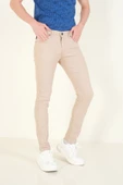 Erkek 5 Cep Slim Fit Kot Pantolon Bej - 5