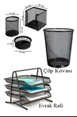 Masa Üstü Ofis Paketi 13 Parça Fotokopi Kağıdı Metal Evrak Rafı Metal Kalemlik Zımba Makinesi Teli Delegeç Çöp Kovası Küp Notluk - 4
