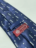 El Yapımı Desenli Lacivert İpek Kravat K15 - 5