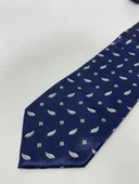 El Yapımı Desenli Lacivert İpek Kravat K03 - 6