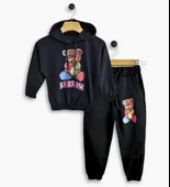 Triliya Kız Çocuk Kapşonlu Mevsimlik Likralı Eşofman Takımı 4-12 Yaş - 4