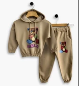 Triliya Kız Çocuk Kapşonlu Mevsimlik Likralı Eşofman Takımı 4-12 Yaş - 1