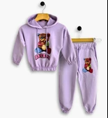 Triliya Kız Çocuk Kapşonlu Mevsimlik Likralı Eşofman Takımı 4-12 Yaş - 2