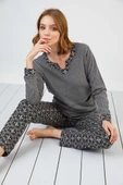 Sevim 13174 Kadın V Yaka Cepli Jakar Pijama Takım - 1