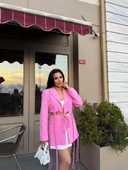 Pembe Bel Dekolteli Tasarım Ceket - 1