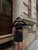 Siyah Mini Uzun Kollu Bel Dekolteli Elbise - 2