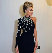 Siyah Örme Özel Taş İşlemeli Tasarım Elbise - 2