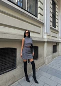 Siyah Simli Tek Kol Kazak Mini Etek Takım - 3