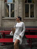 Beyaz Sırt Dekolteli Triko Mini Elbise - 1