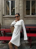 Beyaz Sırt Dekolteli Triko Mini Elbise - 3