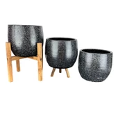 Bitki Tasarımı Siyah Granit Toprak Saksı Saksılık Salon Çiçeklik Üçlü Set- 19 CM - 4
