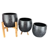 Bitki Tasarımı Siyah Granit Toprak Saksı Saksılık Salon Çiçeklik Üçlü Set- 19 CM - 3