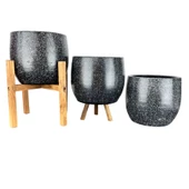 Bitki Tasarımı Siyah Granit Toprak Saksı Saksılık Salon Çiçeklik Üçlü Set- 19 CM - 5