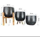 Bitki Tasarımı Siyah Granit Toprak Saksı Saksılık Salon Çiçeklik Üçlü Set- 19 CM - 2