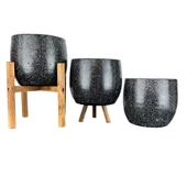 Bitki Tasarımı Siyah Granit Toprak Saksı Saksılık Salon Çiçeklik Üçlü Set- 19 CM - 1