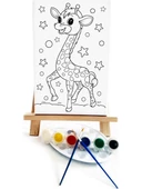Yavru Zürafa Çocuk Ressam Seti - 20 x 30 cm Önçizimli Tuval, 2 Adet Fırça, Palet, Boyalar ve Şövale - 1