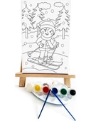 Kayakçı Kız Çocuk Ressam Seti 20 x 30 cm Ön Çizimli Tuval 2 Adet Fırça Palet Boyalar ve Şövale - 3