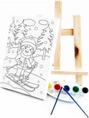Kayakçı Kız Çocuk Ressam Seti 20 x 30 cm Ön Çizimli Tuval 2 Adet Fırça Palet Boyalar ve Şövale - 1