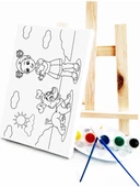 Kız & Köpek Çocuk Ressam Seti - 20 x 30 cm Önçizimli Tuval, 2 Adet Fırça, Palet, Boyalar ve Şövale - 1