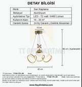TT Aydınlatma TT330-1TPL-SR  Zambak Modeli Sarı Kaplama Tek Toplu 3 Renk Modüllü Ledli Avize - 4