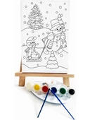 Kardan Adam Çocuk Ressam Seti - 20 x 30 cm Önçizimli Tuval, 2 Adet Fırça, Palet, Boyalar ve Şövale - 2