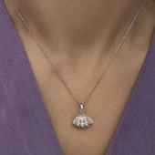 925 Ayar Gümüş İncili İstiridye Bayan Gümüş Kolye thumbnail 4