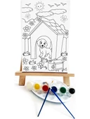 Köpek Kulübesi Çocuk Ressam Seti 20 x 30 cm Ön Çizimli Tuval 2 Adet Fırça Palet Boyalar ve Şövale - 2