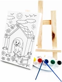 Köpek Kulübesi Çocuk Ressam Seti 20 x 30 cm Ön Çizimli Tuval 2 Adet Fırça Palet Boyalar ve Şövale - 1