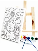 Maskeli Kedi Çocuk Ressam Seti 20 x 30 cm Ön Çizimli Tuval 2 Adet Fırça Palet Boyalar ve Şövale - 2