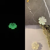 Fosforlu Neon Şeffaf Yeşil Renk Gold Aksesuarlı Yonca Şekil Epoksi Kolye El Yapımı - 1