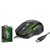 Hadron HDG30 3600dpi Ledli 1.44mt USB Kablolu Oyuncu Mouse - Siyah-Yeşil - 1