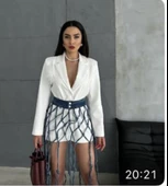 Beyaz Gül Detaylı Kot Püskül Kemerli Ceket - 2